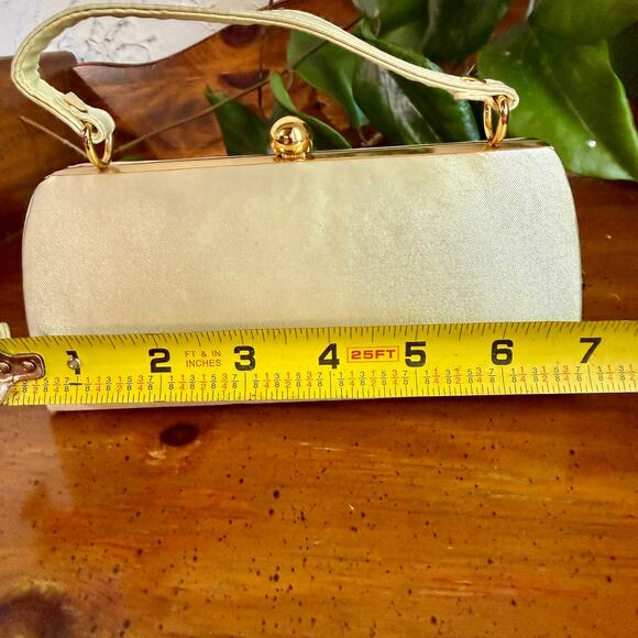 Jessica McClintock Ivory Satin Evening Bag Vintage Style Bridal Clutch Purse